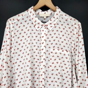 Red Black Heart AOP Womens Button Front Top Size 1X Eclectic Valentine Whimsical